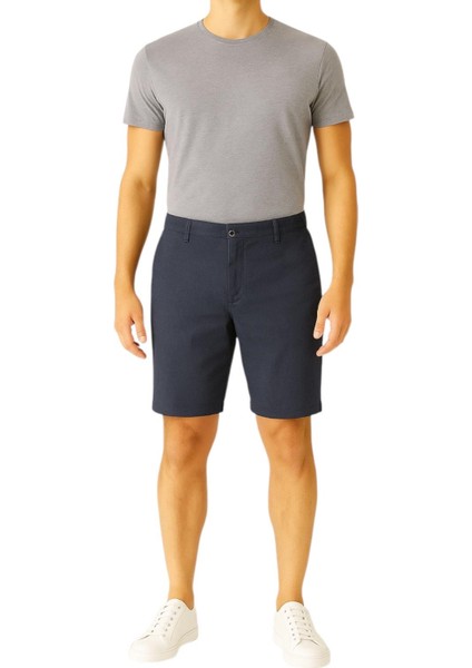 Lacivert Pamuklu Dokuma Erkek Bermuda