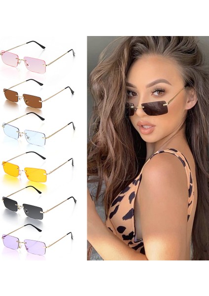 Gri Tarzı Kadın Erkek Dikdörtgen Çerçevesiz Güneş Gözlüğü Kare Vintage Gözlük Lüks Tasarım Retro Küçük Çerçeve Gradient Gözlük UV400 Gözlük (Yurt Dışından) fiyatları