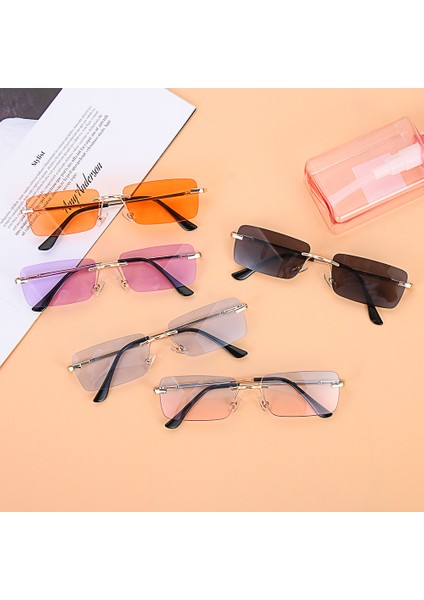 Gri Tarzı Kadın Erkek Dikdörtgen Çerçevesiz Güneş Gözlüğü Kare Vintage Gözlük Lüks Tasarım Retro Küçük Çerçeve Gradient Gözlük UV400 Gözlük (Yurt Dışından) modelleri