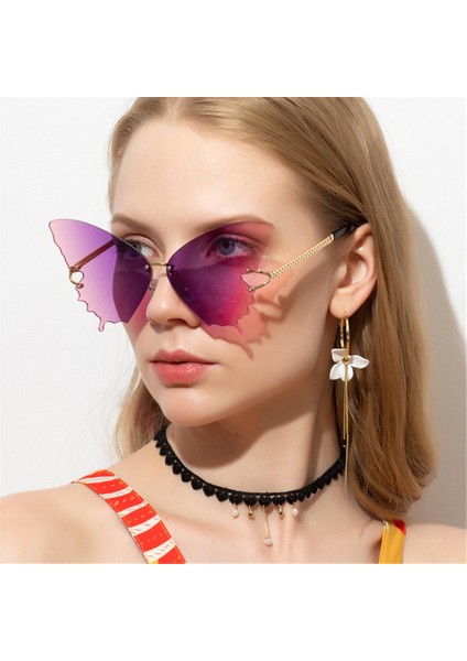 B Tarzı 2021 Moda Kelebek Güneş Gözlüğü Kadın Uv Koruma Vintage Metal Çerçevesiz Güneş Gözlüğü Yılbaşı Süslemeleri Motosiklet Gözlüğü (Yurt Dışından) modelleri