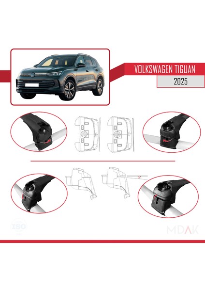 Volkswagen Tiguan 2025 ve Sonrası ile Uyumlu Ace-2 Ara Atkı Tavan Barı Siyah 2 Adet fırsatları