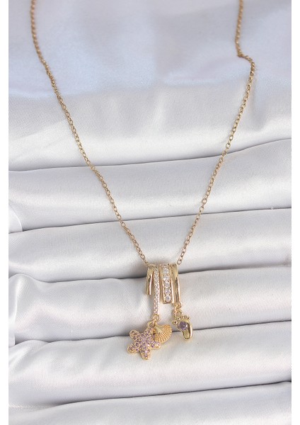 316L Çelik Gold Renk Sallantı Zirkon Taşlı Mor Taşlı Ayıcık Figür Charm Kadın Kolye - TJ-BKO10098 fiyatları