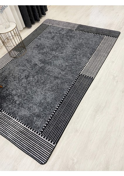 Gri-Siyah Jüt Sisal Görünüm Kaymaz Taban Yolluk Halı