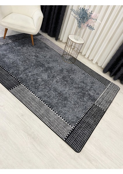 Gri-Siyah Jüt Sisal Görünüm Kaymaz Taban Yolluk Halı