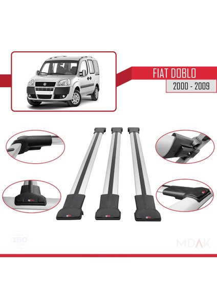 Fiat Doblo 2000-2009 Arası ile Uyumlu Fly Model Ara Atkı Tavan Barı Gri 3 Adet indirimleri