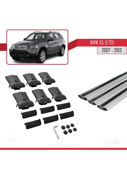 Bmw X5 (E70) 2007-2013 Arası ile Uyumlu Fly Model Ara Atkı Tavan Barı Gri 3 Adet indirimleri