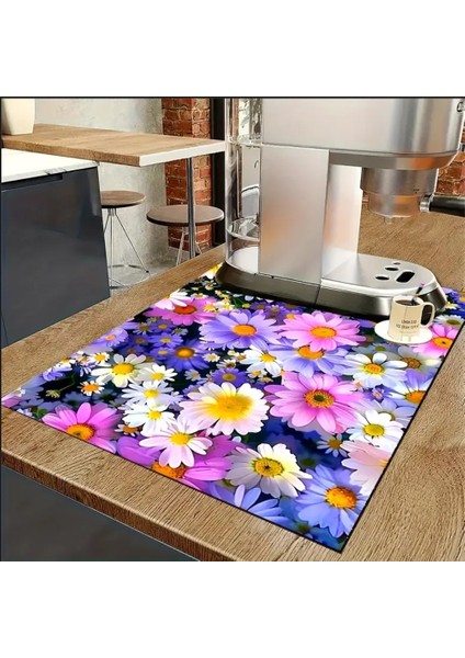 55 cm x 45 cm Renkli Çiçekler Desenli Tezgah Üstü Bulaşık Kurutma Matı Bulaşıklık Kurutma Örtüsü modelleri