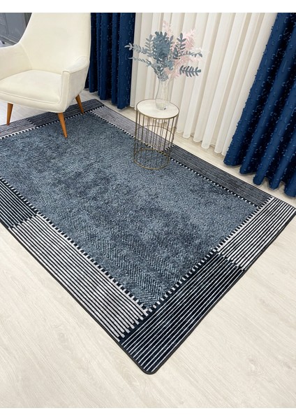 Gri-Lacivert Jüt Sisal Görünüm Kaymaz Taban Yolluk Halı