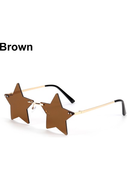 Kahverengi Tarzı Rimless Yıldız Şekilli Güneş Gözlüğü Sürüş Trendi Gözlük Kadın Erkek Parti Gözlük Komik Pentagram Gözlük Noel Dekor (Yurt Dışından)
