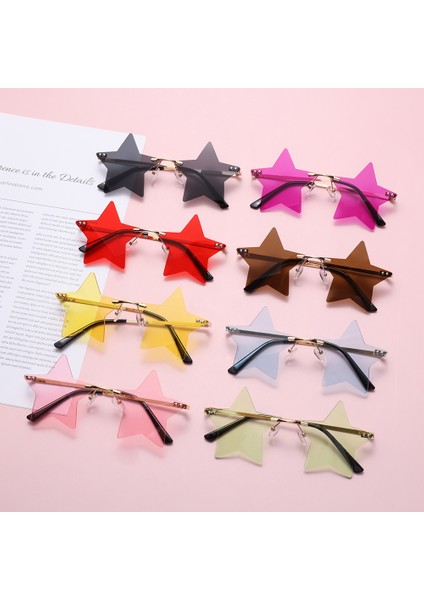 Kahverengi Tarzı Rimless Yıldız Şekilli Güneş Gözlüğü Sürüş Trendi Gözlük Kadın Erkek Parti Gözlük Komik Pentagram Gözlük Noel Dekor (Yurt Dışından) fiyatları
