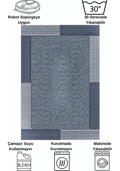 Gri-Lacivert Jüt Sisal Görünüm Kaymaz Taban Yolluk Halı