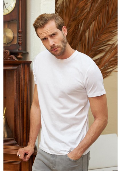 Slim Fit Dar Kesim Bisiklet Yaka %100 Pamuk 3'lü T-Shirt Paketi Gri fiyatları