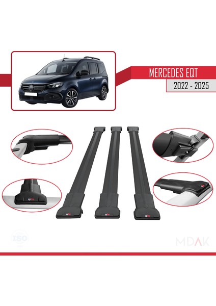 Mercedes Eqt / Citan W420 2022-2025 Arası ile Uyumlu Fly Model Ara Atkı Tavan Barı Siyah 3 Adet fırsatları