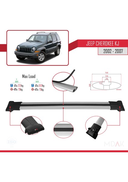 Jeep Cherokee 3 (Kj) 2002-2007 Arası ile Uyumlu Fly Model Ara Atkı Tavan Barı Gri 3 Adet modelleri