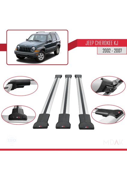 Jeep Cherokee 3 (Kj) 2002-2007 Arası ile Uyumlu Fly Model Ara Atkı Tavan Barı Gri 3 Adet fırsatları