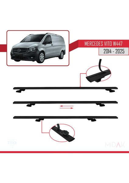Mercedes Vito 3 (W447) 2014 ve Sonrası ile Uyumlu Basıc Model Ara Atkı Tavan Barı Siyah 3 Adet indirimleri