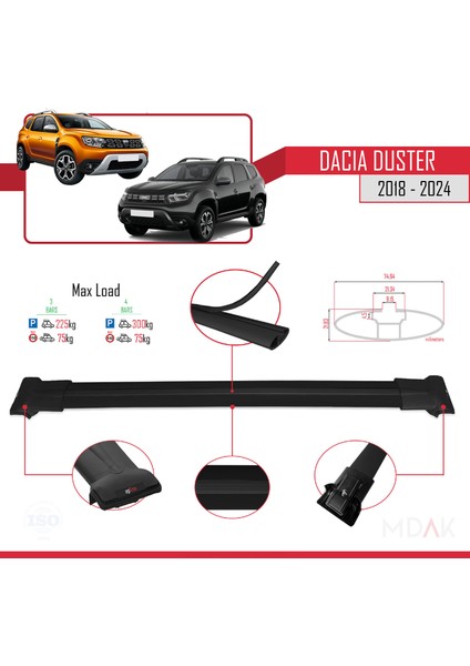 Dacia Duster 2 (Hm) 2018-2024 Arası ile Uyumlu Fly Model Ara Atkı Tavan Barı Siyah 3 Adet modelleri