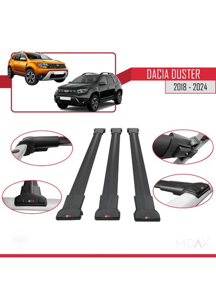 Dacia Duster 2 (Hm) 2018-2024 Arası ile Uyumlu Fly Model Ara Atkı Tavan Barı Siyah 3 Adet fırsatları