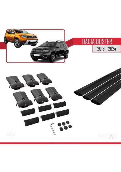 Dacia Duster 2 (Hm) 2018-2024 Arası ile Uyumlu Fly Model Ara Atkı Tavan Barı Siyah 3 Adet indirimleri