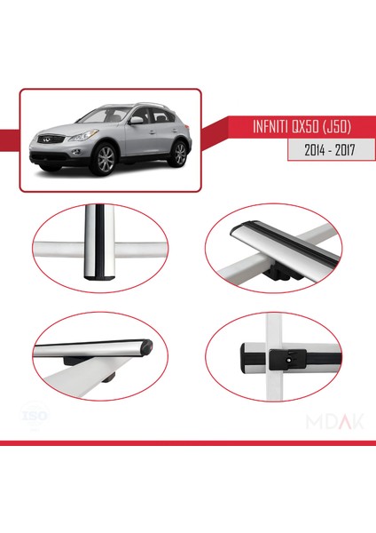 Infiniti QX50 (J50) 2014-2017 Arası ile Uyumlu Basıc Model Ara Atkı Tavan Barı Gri 2 Adet