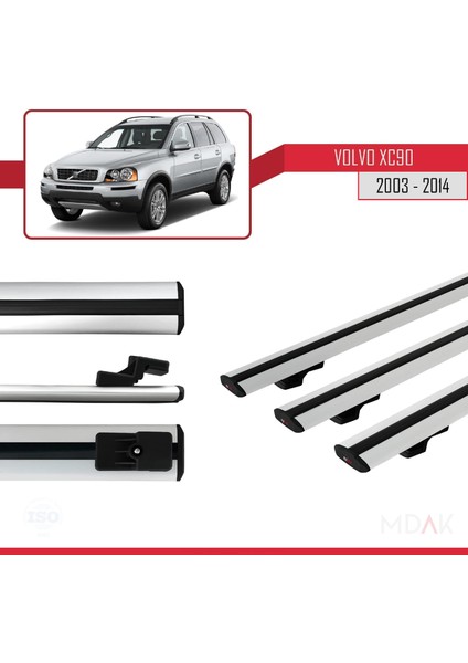 Volvo XC90 2003-2014 Arası ile Uyumlu Basıc Model Ara Atkı Tavan Barı Gri 3 Adet modelleri