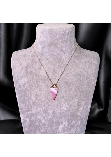 Üçgen Pembe Kuvars Uçlu Doğal Taş Kolye