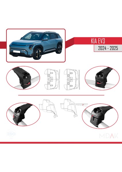 Kia Ev3 2024-2025 Arası ile Uyumlu Ace-2 Ara Atkı Tavan Barı Siyah 2 Adet fırsatları