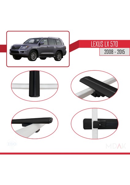 Lexus Lx 570 2008-2015 Arası ile Uyumlu Basıc Model Ara Atkı Tavan Barı Siyah 2 Adet