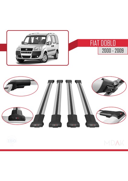 Fiat Doblo 2000-2009 Arası ile Uyumlu Fly Model Ara Atkı Tavan Barı Gri 4 Adet indirimleri