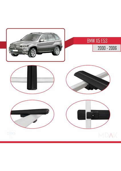 Bmw X5 (E53) 2000-2006 Arası ile Uyumlu Basıc Model Ara Atkı Tavan Barı Siyah 3 Adet