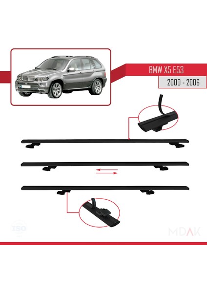 Bmw X5 (E53) 2000-2006 Arası ile Uyumlu Basıc Model Ara Atkı Tavan Barı Siyah 3 Adet