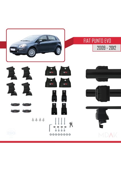 Fiat Punto Evo (199) 2009-2012 Arası ile Uyumlu Ace-4 Ara Atkı Tavan Barı Siyah 2 Adet indirimleri