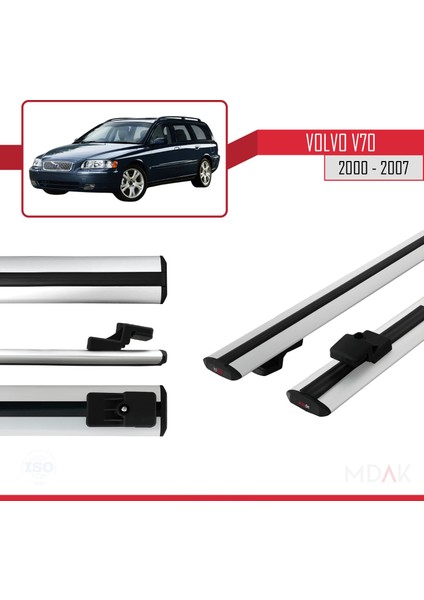 Volvo V70 2000-2007 Arası ile Uyumlu Basıc Model Ara Atkı Tavan Barı Gri 2 Adet modelleri