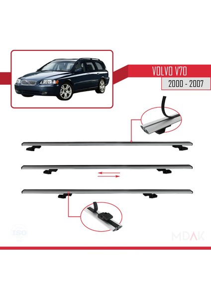 Volvo V70 2000-2007 Arası ile Uyumlu Basıc Model Ara Atkı Tavan Barı Gri 2 Adet indirimleri