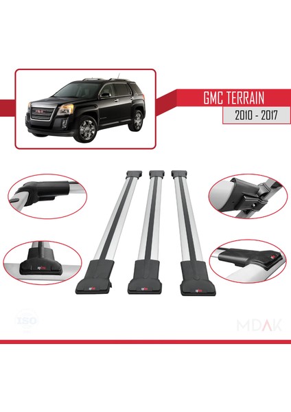 Gmc Terrain 2010-2017 Arası ile Uyumlu Fly Model Ara Atkı Tavan Barı Gri 3 Adet