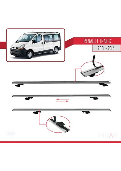 Renault Trafic 2 (X83) 2001-2014 Arası ile Uyumlu Basıc Model Ara Atkı Tavan Barı Gri 3 Adet indirimleri