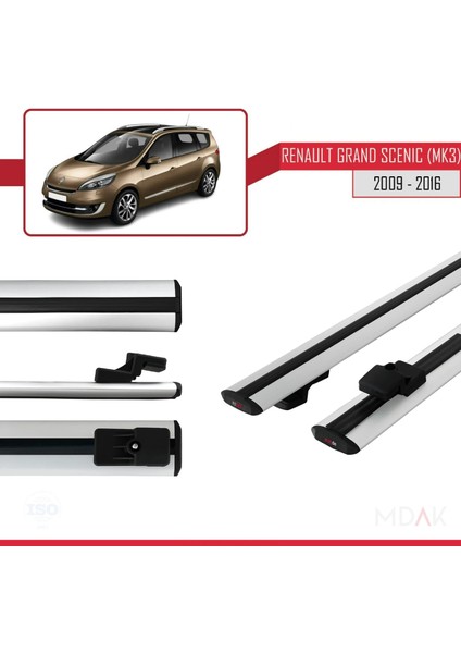 Renault Grand Scenic 3 2009-2016 Arası ile Uyumlu Basıc Model Ara Atkı Tavan Barı Gri 2 Adet modelleri