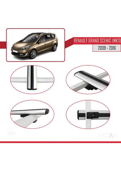 Renault Grand Scenic 3 2009-2016 Arası ile Uyumlu Basıc Model Ara Atkı Tavan Barı Gri 2 Adet fırsatları