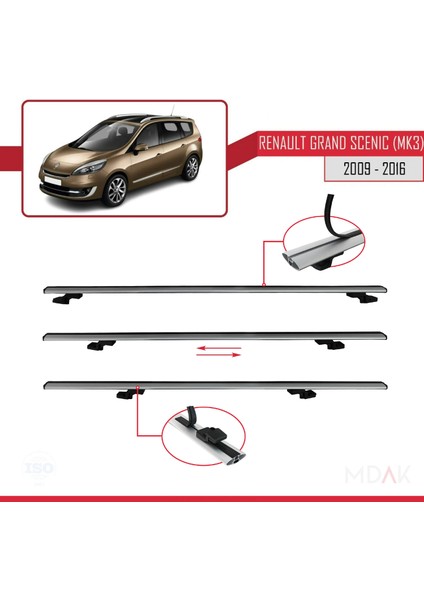 Renault Grand Scenic 3 2009-2016 Arası ile Uyumlu Basıc Model Ara Atkı Tavan Barı Gri 2 Adet indirimleri