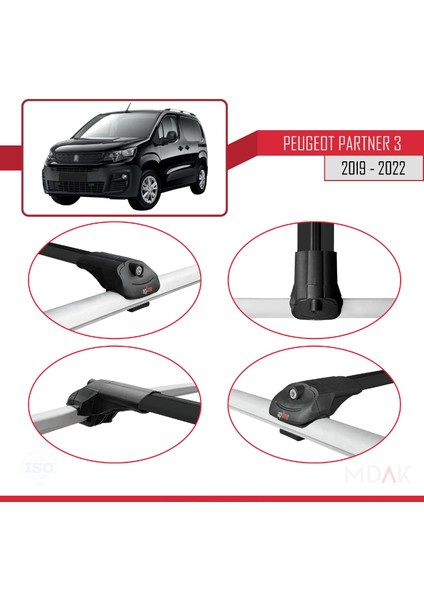Peugeot Partner 3 2019-2022 Arası ile Uyumlu Ace-1 Ara Atkı Tavan Barı Siyah 3 Adet fırsatları