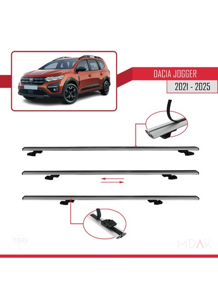 Dacia Jogger 2021 ve Sonrası ile Uyumlu Basıc Model Ara Atkı Tavan Barı Gri 2 Adet indirimleri