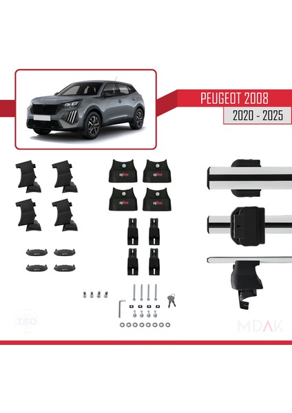 Peugeot 2008 Iı (P24) 2020 ve Sonrası ile Uyumlu Ace-4 Ara Atkı Tavan Barı Gri 2 Adet indirimleri