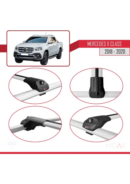 Mercedes x Class (470) 2018-2020 Arası ile Uyumlu Ace-1 Ara Atkı Tavan Barı Gri 2 Adet fırsatları