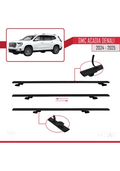 Gmc Acadia Denali 2024-2025 Arası ile Uyumlu Basıc Model Ara Atkı Tavan Barı Siyah 2 Adet indirimleri