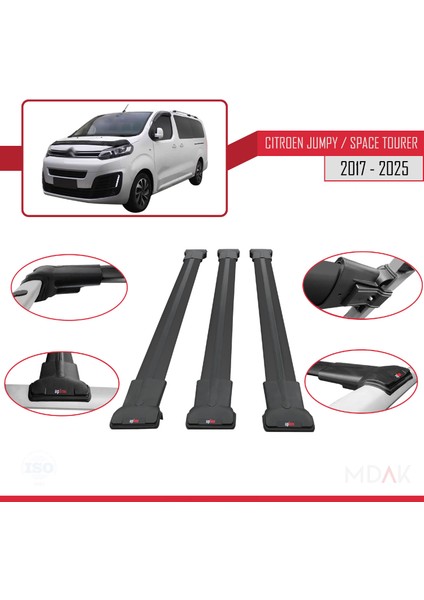 Citroen Jumpy 3 (K0) Space Tourer 2017 ve Sonrası ile Uyumlu Fly Model Ara Atkı Tavan Barı Siyah 3 Adet fırsatları