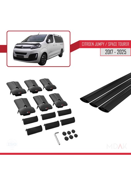 Citroen Jumpy 3 (K0) Space Tourer 2017 ve Sonrası ile Uyumlu Fly Model Ara Atkı Tavan Barı Siyah 3 Adet indirimleri