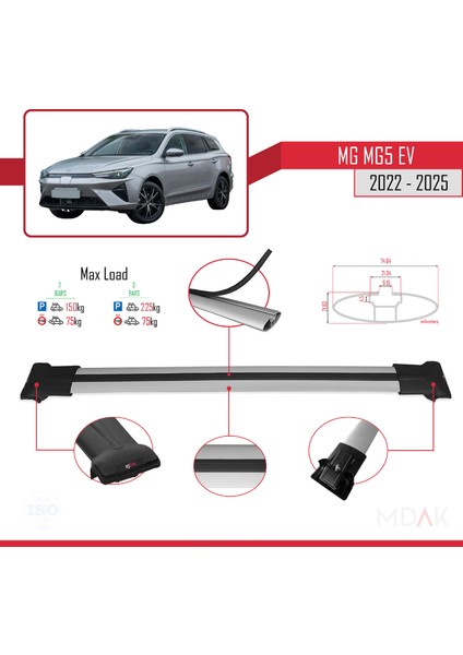 Mg 5 Ev 2022 ve Sonrası ile Uyumlu Fly Model Ara Atkı Tavan Barı Gri 2 Adet modelleri