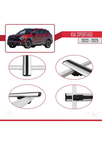 Kia Sportage 2023-2025 Arası ile Uyumlu Basıc Model Ara Atkı Tavan Barı Gri 3 Adet fırsatları