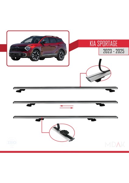 Kia Sportage 2023-2025 Arası ile Uyumlu Basıc Model Ara Atkı Tavan Barı Gri 3 Adet indirimleri