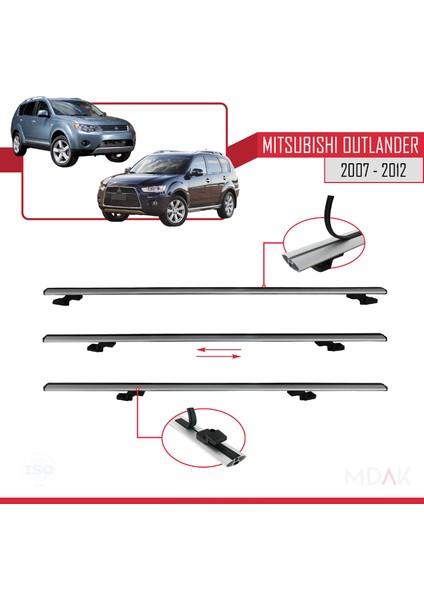 Mitsubishi Outlander 2 2007-2012 Arası ile Uyumlu Basıc Model Ara Atkı Tavan Barı Gri 3 Adet indirimleri